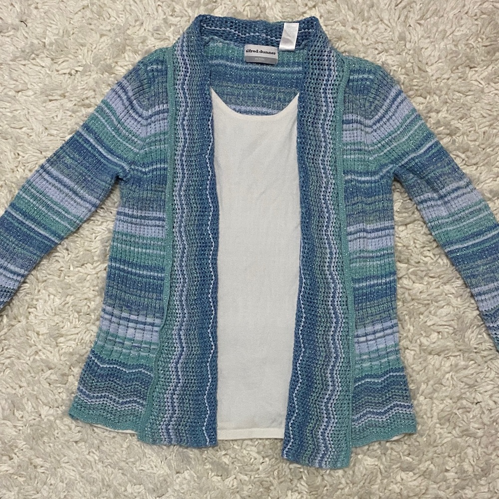 Alfred Dunner Womens Sz ps Multicolor Striped Cardigan with sewn in white shirt